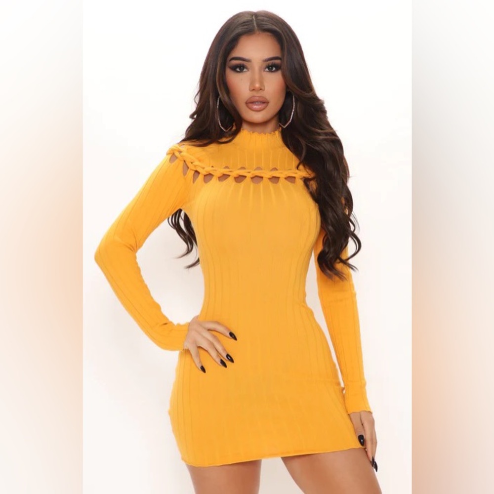 Fashion Nova Winter Mini Dress Size:M Color: Mustard